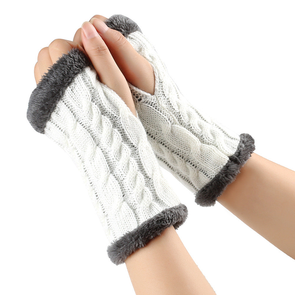 Winter Plüsch Handschuhe Twist Gestrickte Finger lose Fleece Handschuhe Frauen Warme Verdickte Woll handschuhe