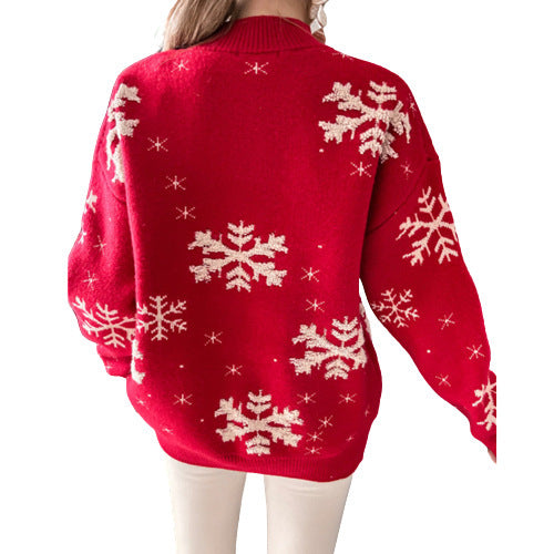 Schneeflocke Handtuch Stickerei Halb hoher Kragen Lange Ärmel Damen Weihnachts pullover