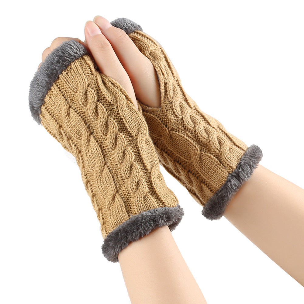 Winter Plüsch Handschuhe Twist Gestrickte Finger lose Fleece Handschuhe Frauen Warme Verdickte Woll handschuhe