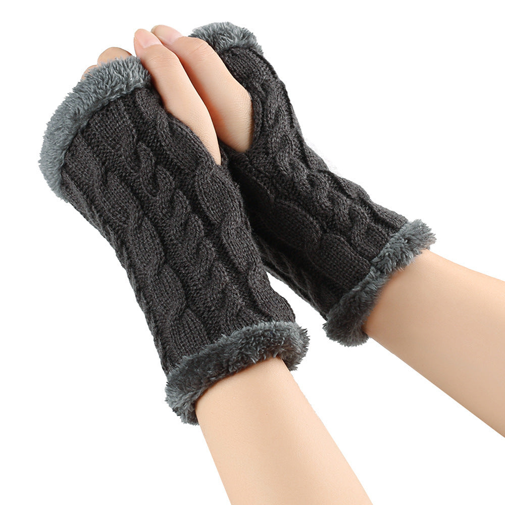 Winter Plüsch Handschuhe Twist Gestrickte Finger lose Fleece Handschuhe Frauen Warme Verdickte Woll handschuhe