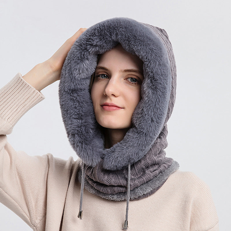 Winter Dicke Plüsch Hut Mit Schal Winddicht Warm Knit Hüte Mit Kapuze Für Frauen