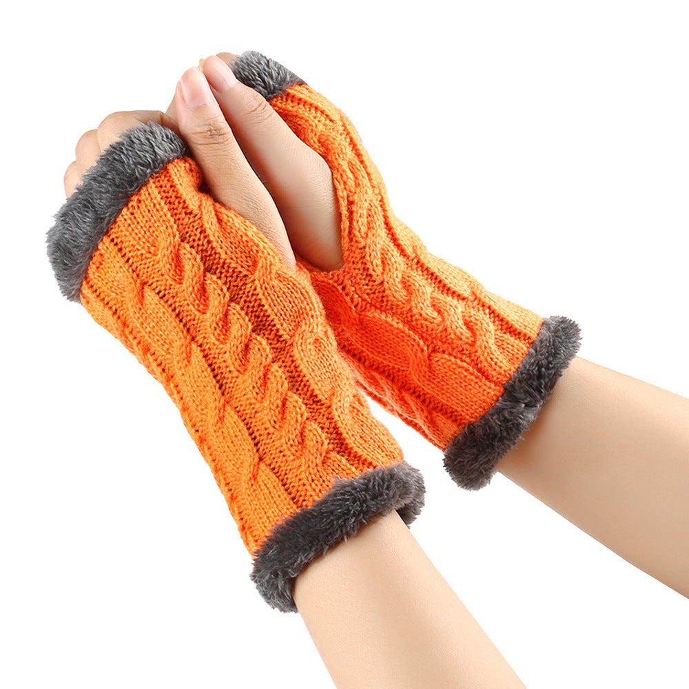 Winter Plüsch Handschuhe Twist Gestrickte Finger lose Fleece Handschuhe Frauen Warme Verdickte Woll handschuhe