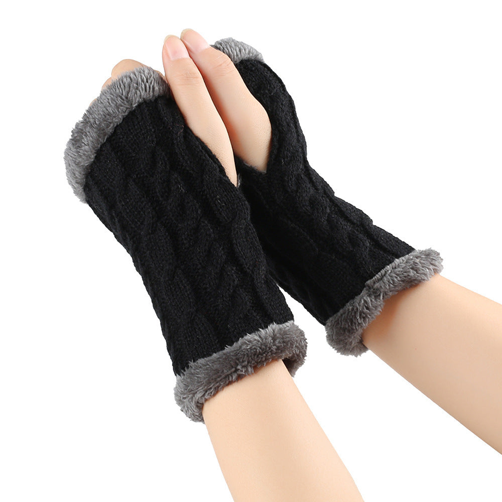 Winter Plüsch Handschuhe Twist Gestrickte Finger lose Fleece Handschuhe Frauen Warme Verdickte Woll handschuhe