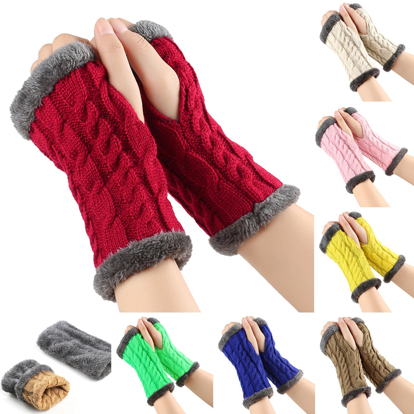 Winter Plüsch Handschuhe Twist Gestrickte Finger lose Fleece Handschuhe Frauen Warme Verdickte Woll handschuhe