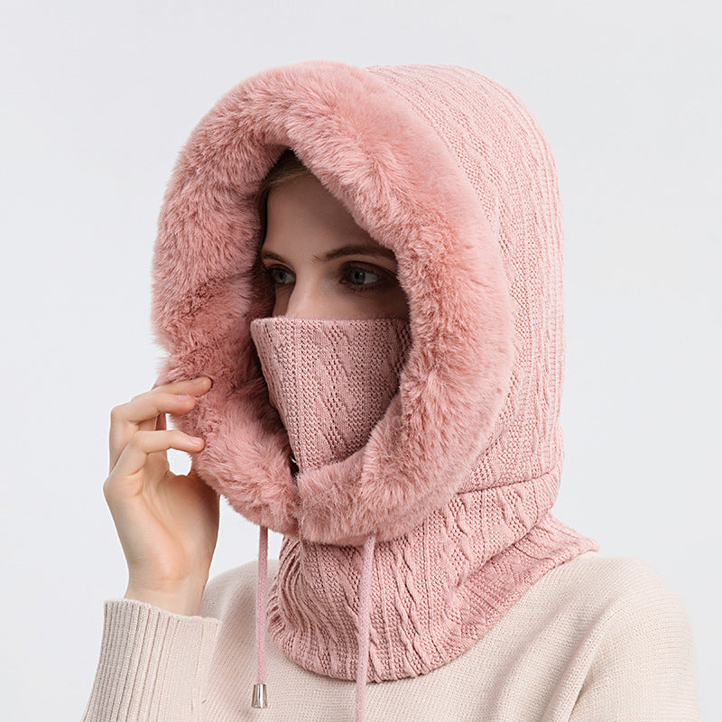 Winter Dicke Plüsch Hut Mit Schal Winddicht Warm Knit Hüte Mit Kapuze Für Frauen