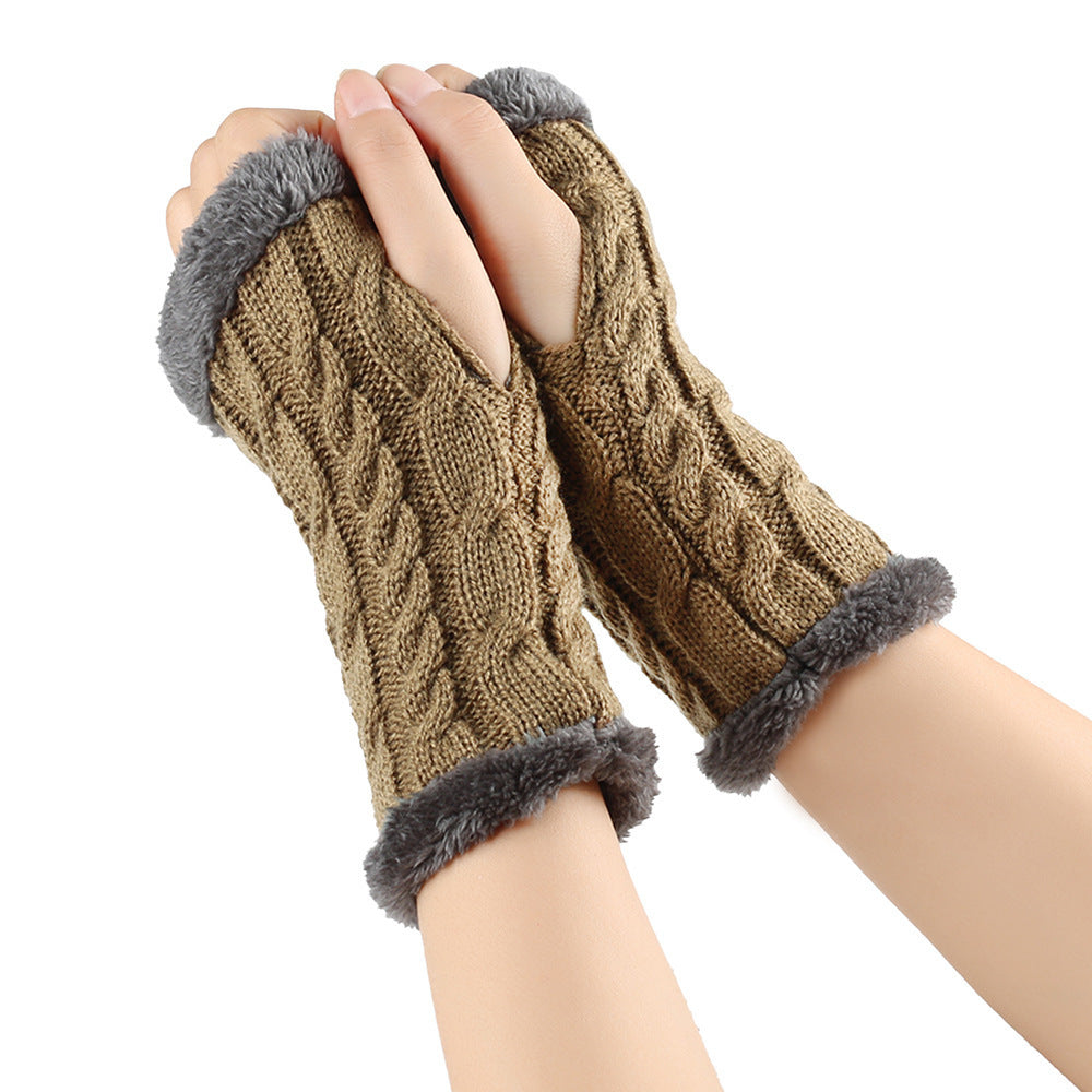 Winter Plüsch Handschuhe Twist Gestrickte Finger lose Fleece Handschuhe Frauen Warme Verdickte Woll handschuhe