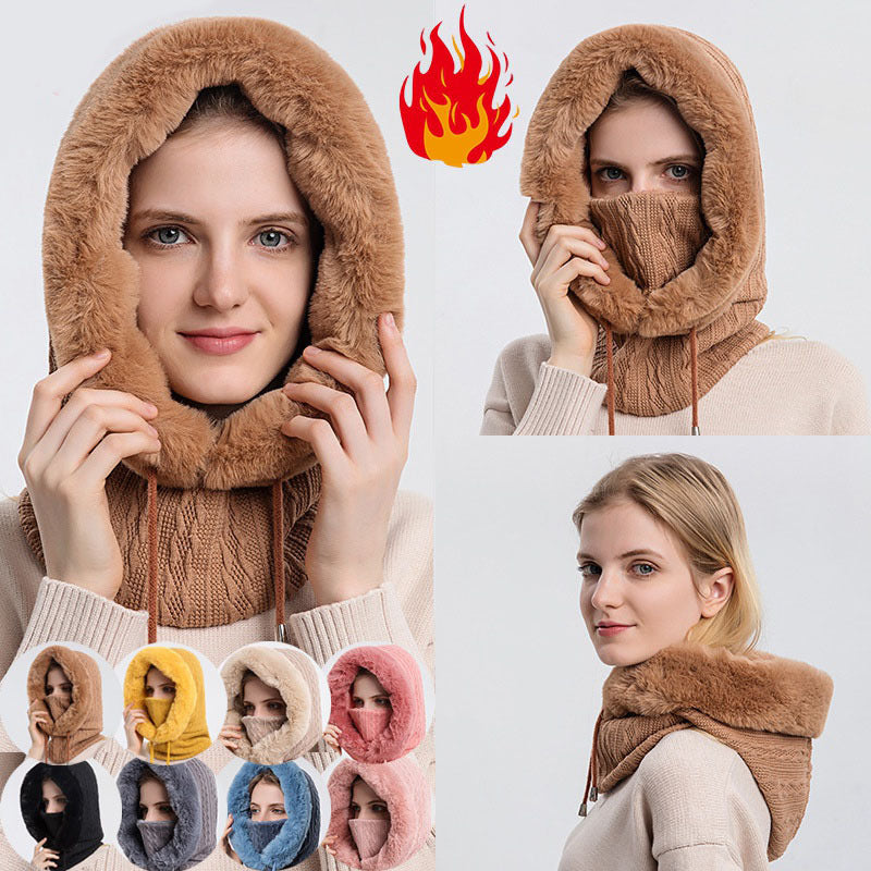 Winter Dicke Plüsch Hut Mit Schal Winddicht Warm Knit Hüte Mit Kapuze Für Frauen