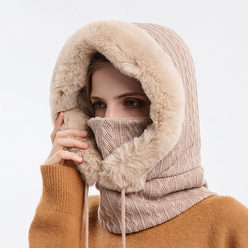 Winter Dicke Plüsch Hut Mit Schal Winddicht Warm Knit Hüte Mit Kapuze Für Frauen