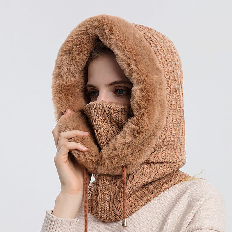 Winter Dicke Plüsch Hut Mit Schal Winddicht Warm Knit Hüte Mit Kapuze Für Frauen