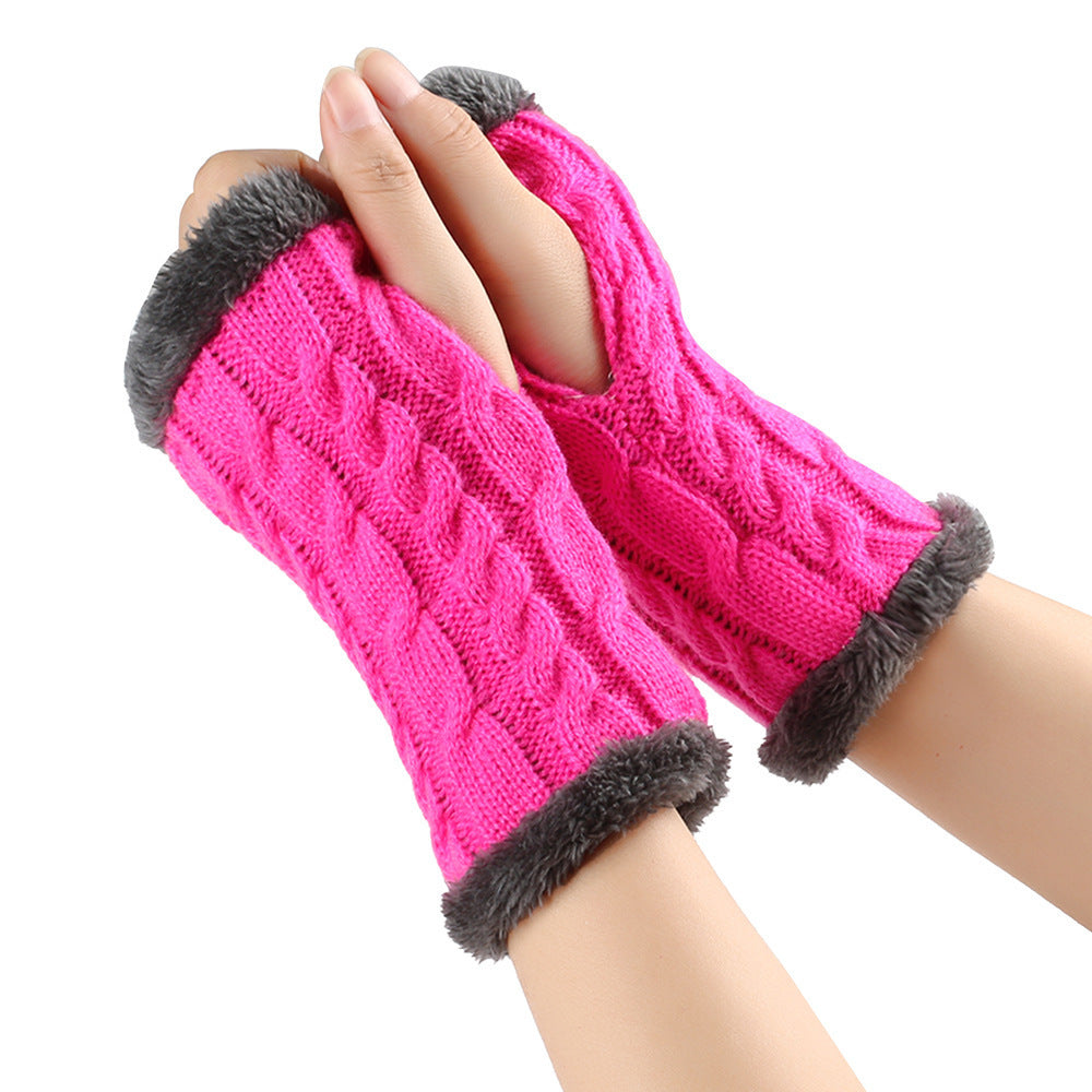 Winter Plüsch Handschuhe Twist Gestrickte Finger lose Fleece Handschuhe Frauen Warme Verdickte Woll handschuhe