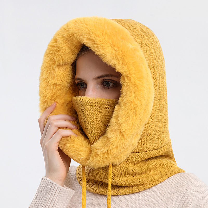 Winter Dicke Plüsch Hut Mit Schal Winddicht Warm Knit Hüte Mit Kapuze Für Frauen