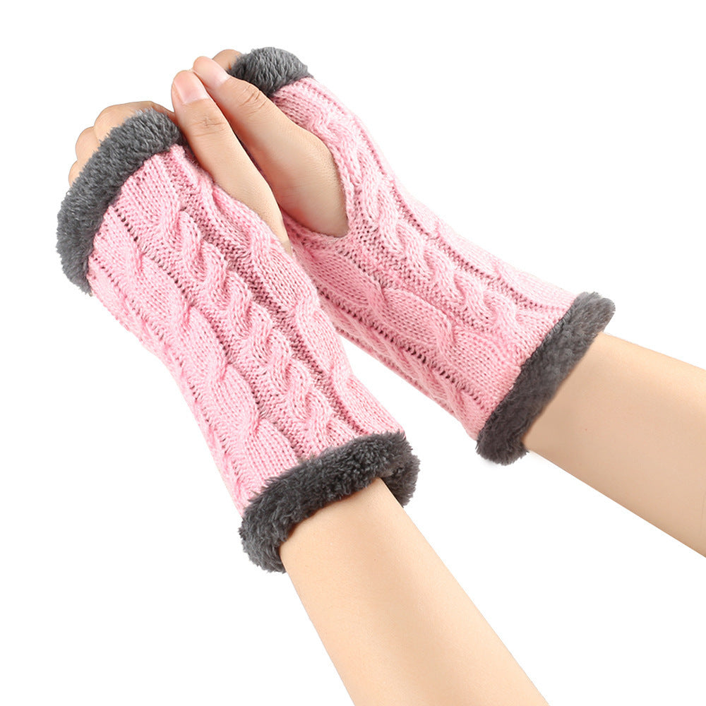 Winter Plüsch Handschuhe Twist Gestrickte Finger lose Fleece Handschuhe Frauen Warme Verdickte Woll handschuhe