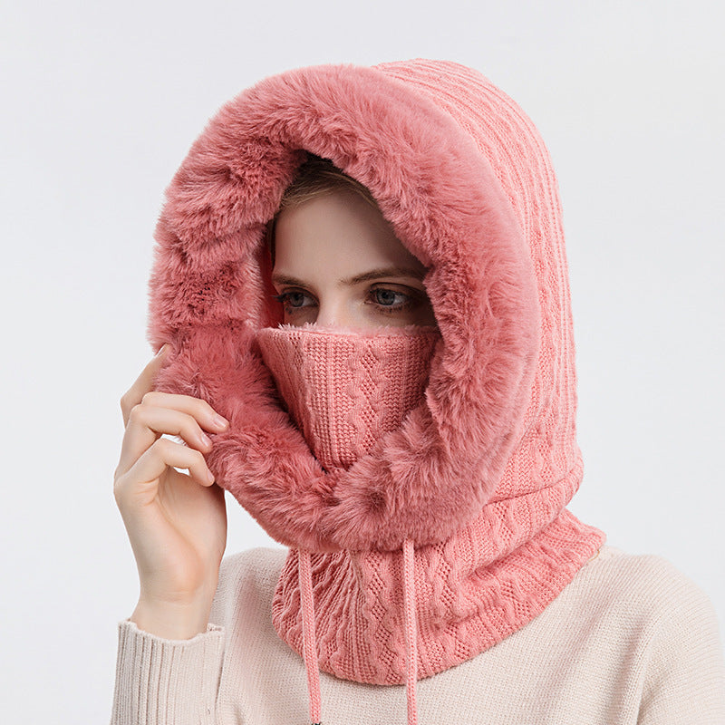 Winter Dicke Plüsch Hut Mit Schal Winddicht Warm Knit Hüte Mit Kapuze Für Frauen