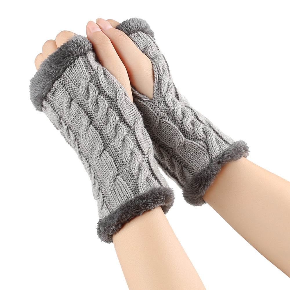 Winter Plüsch Handschuhe Twist Gestrickte Finger lose Fleece Handschuhe Frauen Warme Verdickte Woll handschuhe