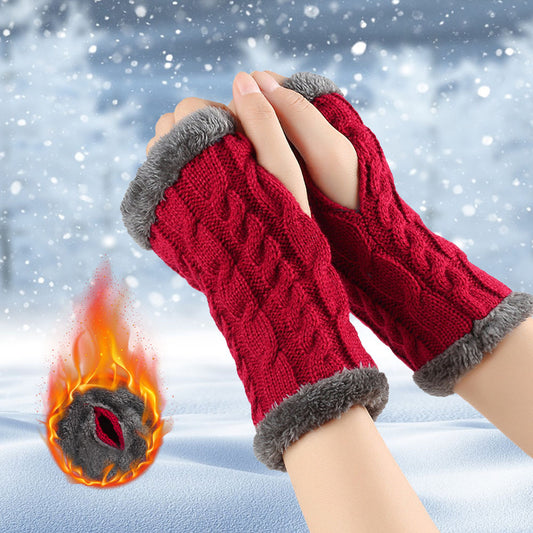 Winter Plüsch Handschuhe Twist Gestrickte Finger lose Fleece Handschuhe Frauen Warme Verdickte Woll handschuhe