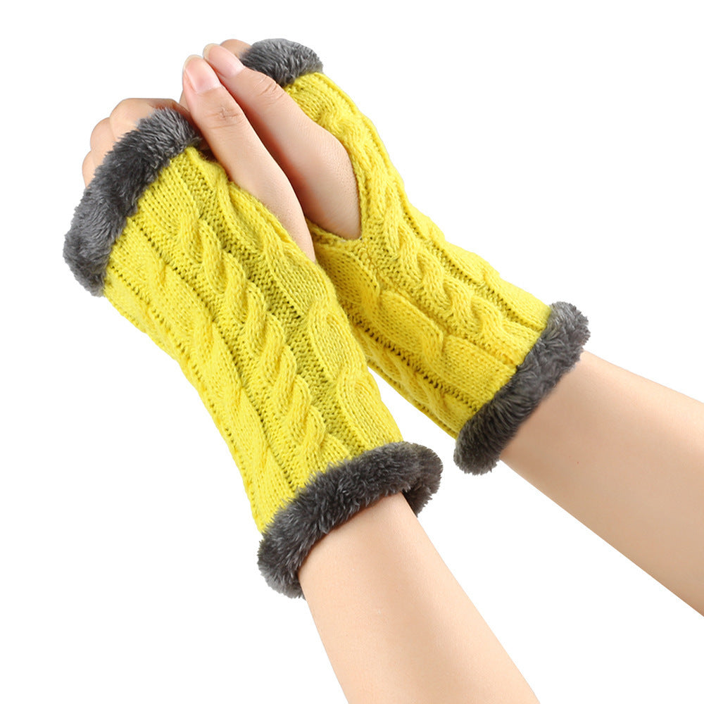 Winter Plüsch Handschuhe Twist Gestrickte Finger lose Fleece Handschuhe Frauen Warme Verdickte Woll handschuhe