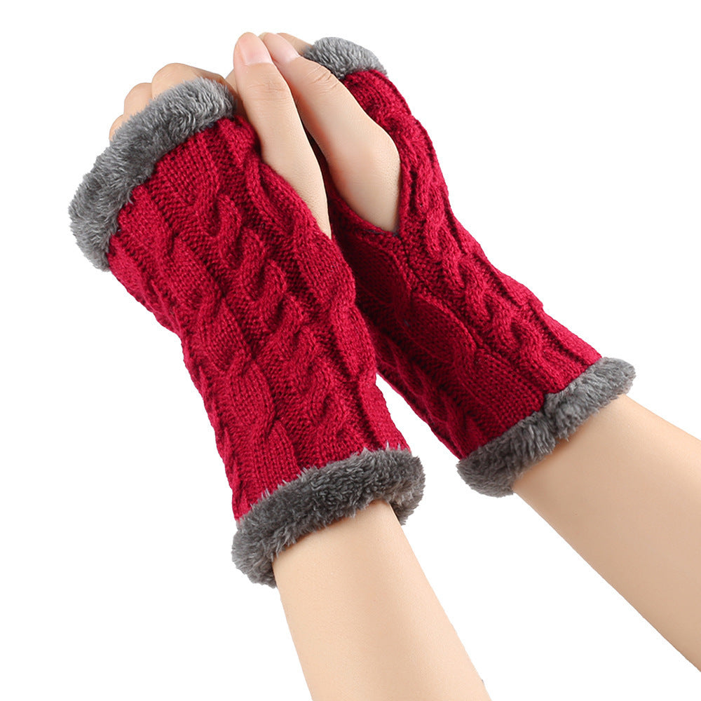 Winter Plüsch Handschuhe Twist Gestrickte Finger lose Fleece Handschuhe Frauen Warme Verdickte Woll handschuhe