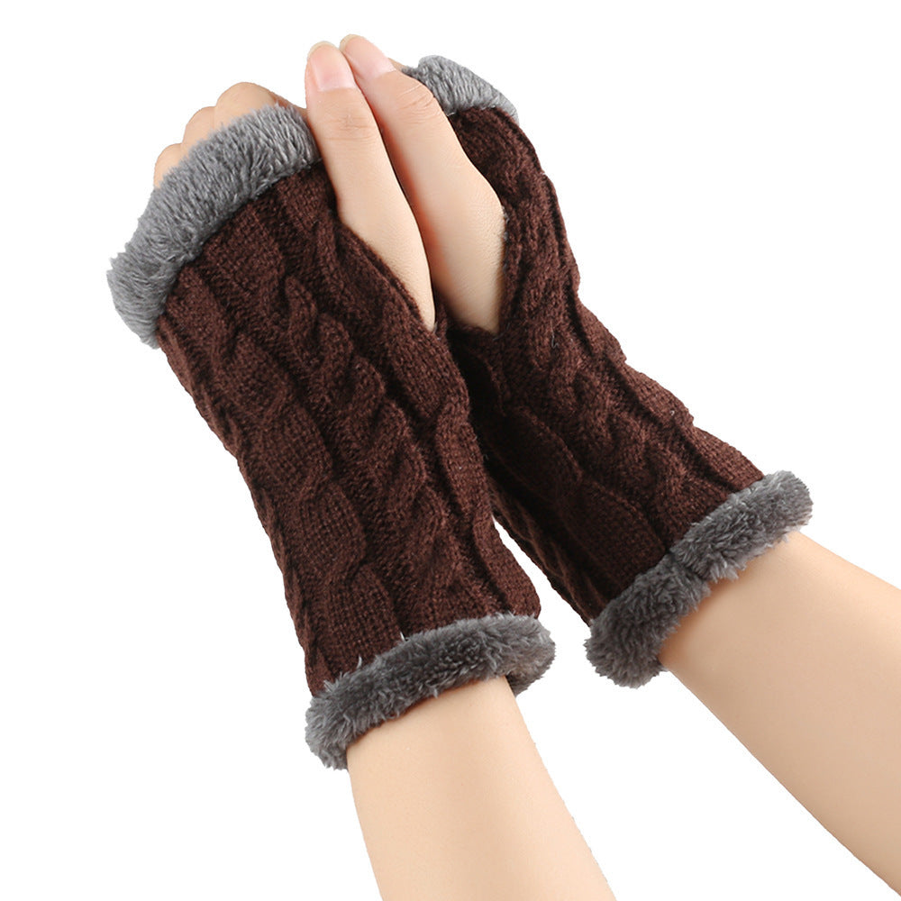 Winter Plüsch Handschuhe Twist Gestrickte Finger lose Fleece Handschuhe Frauen Warme Verdickte Woll handschuhe