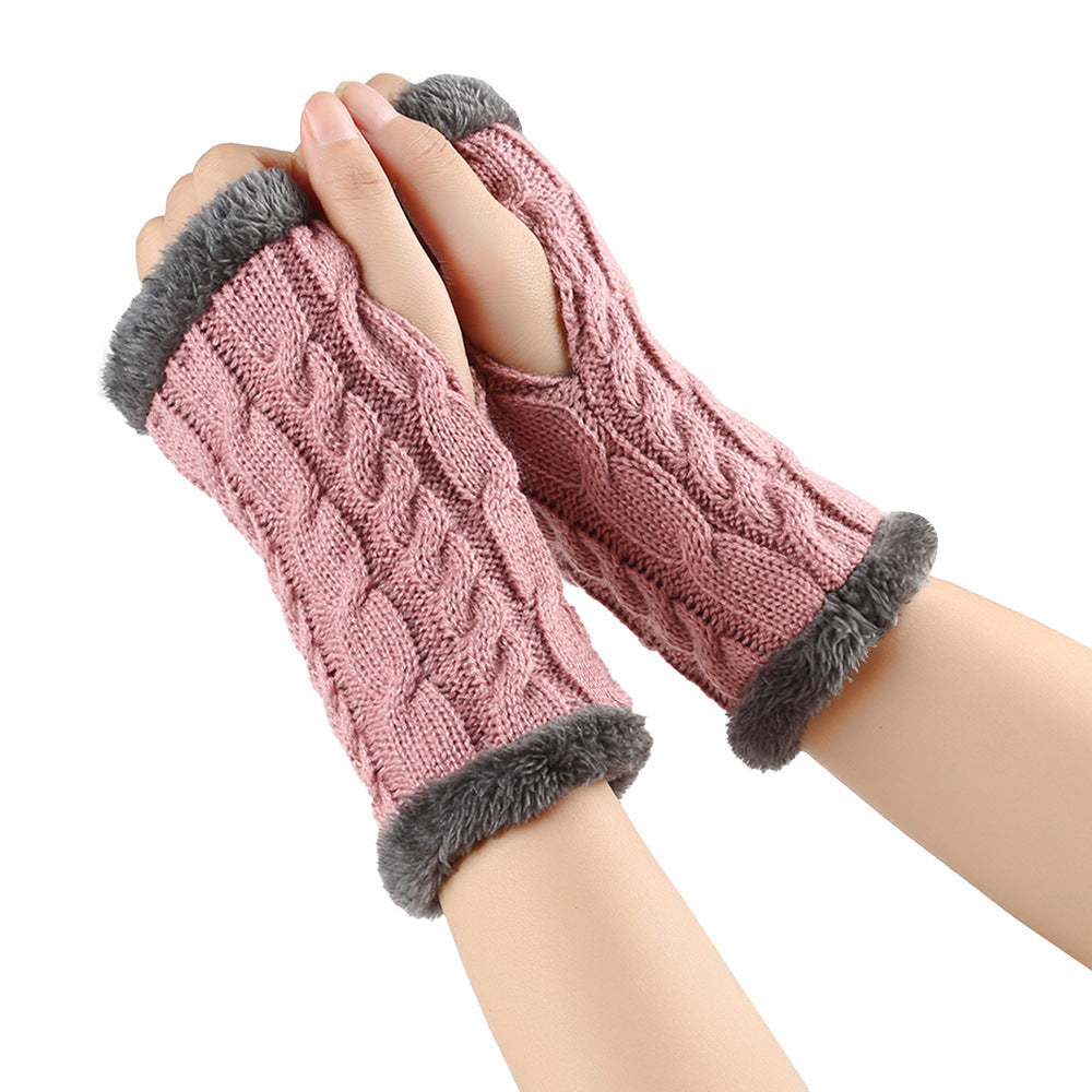 Winter Plüsch Handschuhe Twist Gestrickte Finger lose Fleece Handschuhe Frauen Warme Verdickte Woll handschuhe