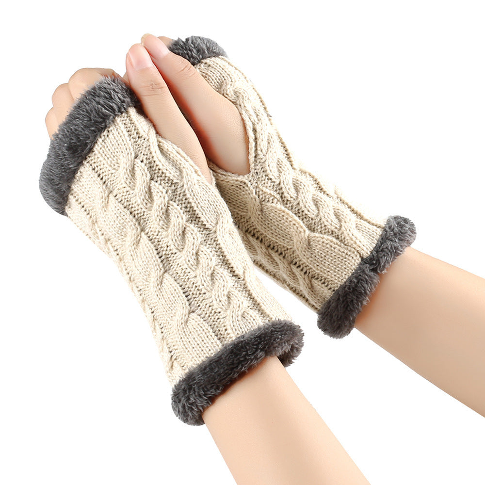 Winter Plüsch Handschuhe Twist Gestrickte Finger lose Fleece Handschuhe Frauen Warme Verdickte Woll handschuhe